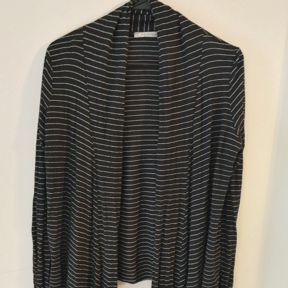 Women's Pinstriped Open Front Long Sleeve